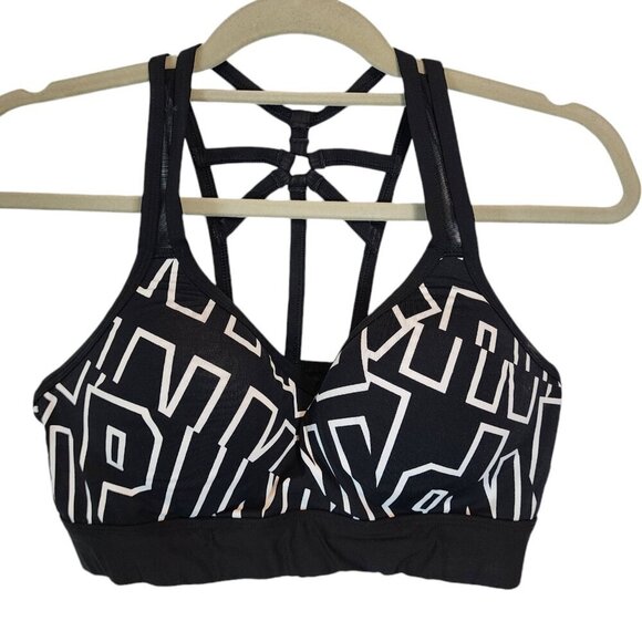 PINK Victoria's Secret Logo Ultimate Pushup Sports Bra Cage Strappy Racerback Md - Picture 1 of 9